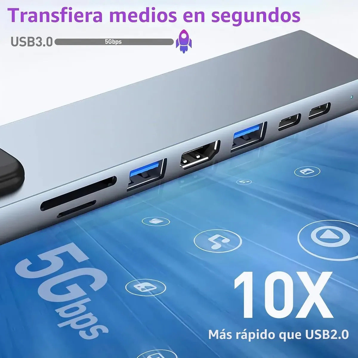 Adaptador Multipuerto Hub Usb-c 8 En 1 Hdmi 4k Usb 3.0 Pc
