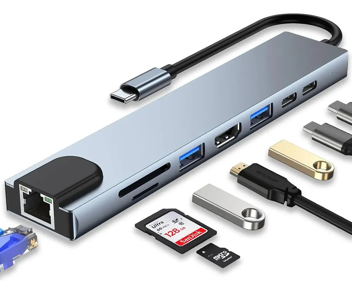 Adaptador Multipuerto Hub Usb-c 8 En 1 Hdmi 4k Usb 3.0 Pc
