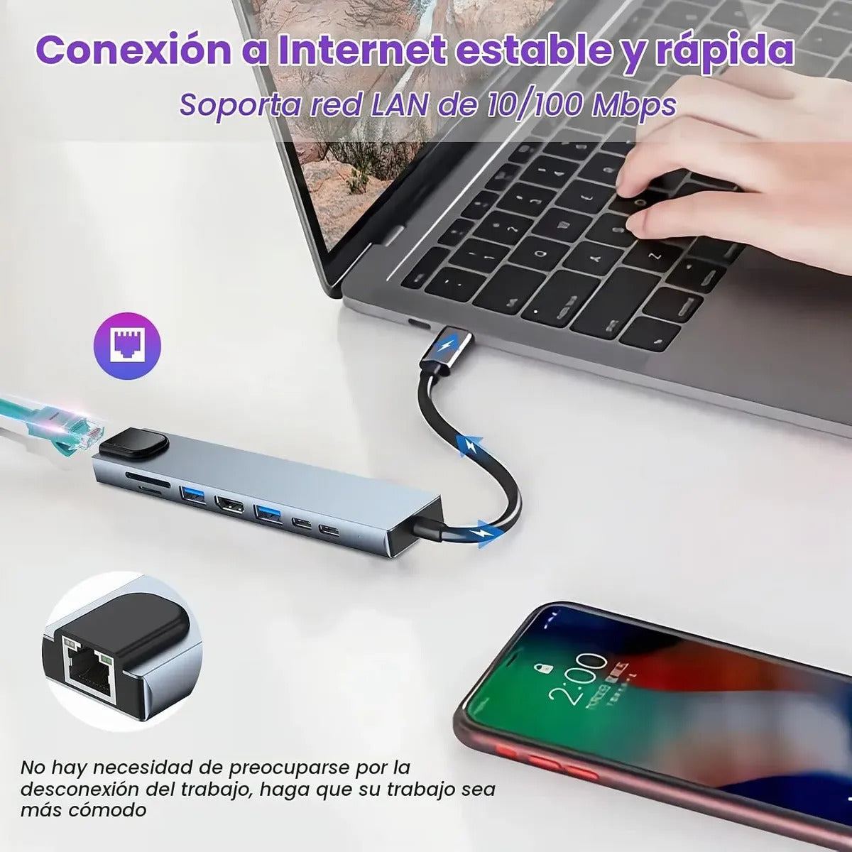 Adaptador Multipuerto Hub Usb-c 8 En 1 Hdmi 4k Usb 3.0 Pc