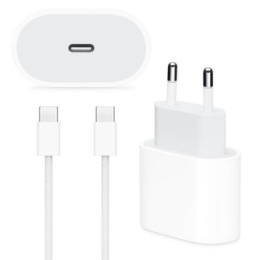 Cable USB-C + Ficha Cargador 20w iPhone 15 16 17