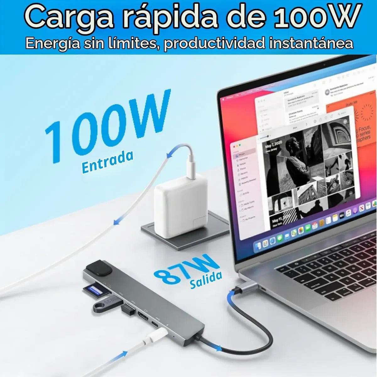 Adaptador Multipuerto Hub Usb-c 8 En 1 Hdmi 4k Usb 3.0 Pc